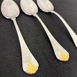 Set of 3 Yamazaki Cara Gold Accent Stainless Soup Spoons Dining Flatware Japan